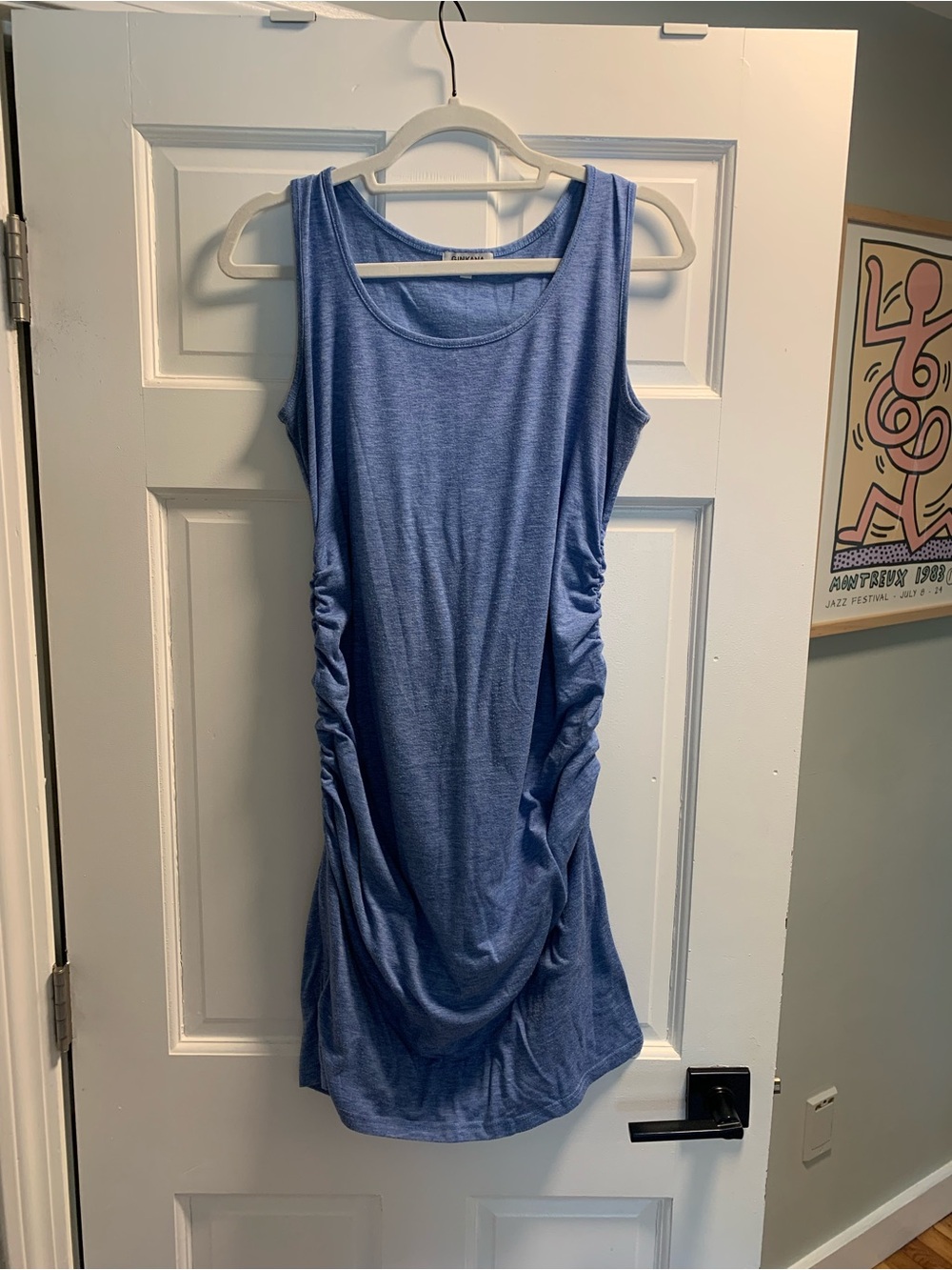 Sleeveless Ruched Side Blue Tank Maternity Dress M